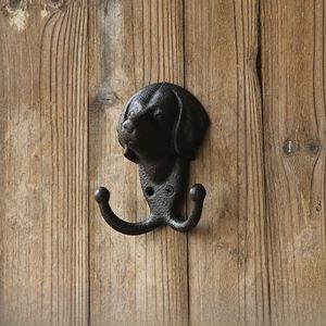 Rustic Iron Art Outdoor Courtyard Cat Dog Deer Horn Head Hooks American Vintage Entrance Key Hooks Wall Mounted Clothes Hangers