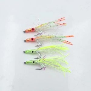 ICERIO 6PCS UV Squid Fly Fishing Lure with Glow 3D Eyes Soft Silicone Tail Flash Streamer for Saltwater Freshwater Bass Trout