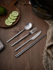 Retro Creative Stainless Steel 304 Outdoor High Aesthetic Value Steak Knife Fork Chopsticks Spoon Set Flat Chopsticks