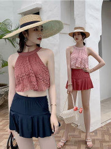 Bộ Đồ Bơi Hai Mảnh Cho Nữ Sinh Có Chi Tiết Ren Hở Lưng Màu Trắng Xanh Lá Cây Đỏ Cam Vàng