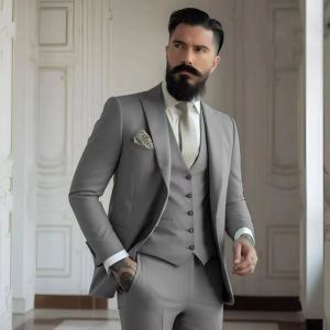 Khaki MenTuxedo Wedding Suits For Men Bespoke Groom Wear Formal Fashion Men Suit Prom Party Blazer+Pant+Vest