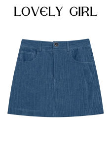 Clearance Sale Lighting Snap ~ Brand Discount Counter Withdraw Womens Blue Corduroy Skirt Retro Korean Type Blue A- line Skirt