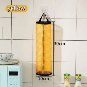 Wall-Mounted Trash Bag Holder Plastic Shopping Bag Storage Magic Net Pocket Kitchen Door Back Storage Organizer Polyester Fiber