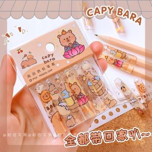 6 ชิ้น Kawaii Capybara ดินสอการ์ตูนซิลิโคนปากกาลูกลื่นหมวก Topper ดินสอสําหรับเด็ก Extender เครื่องเขียนโรงเรียนอุปกรณ์