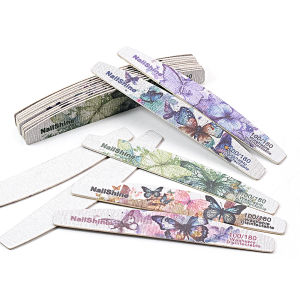 20Pcs Half Moon Butterfly Print Wood Nail File 100/180 Grit Double Sided Professional Manicure Salon Tools Eco-Friendly Tools