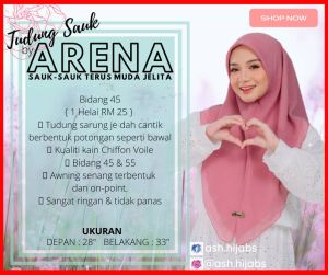 Tudung Sarung Sauk by Arena ON-POINT Chiffon Voile Size MFree Gift (Bidang 45)