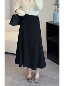 พลัสไซส์ ผู้หญิง ชุดสูท กระโปรงสูง เอว Midi Pure Color Drapey Fall ฤดูหนาว พรางหุ่น หลากหลาย กระโปรงยาวปานกลาง