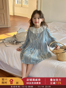 Spring New Style Childrens Velvet Dress Girls French Princess Costume Shiny Light Dress Korean Style Long Sleeve Dress