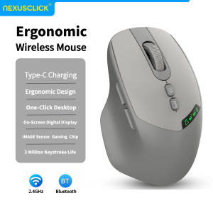 NexusClick New Screen display Wireless MouseDual Mode Bluetooth 2.4G Silent Click DPI Adjustable Ergonomic For PC Office Gaming