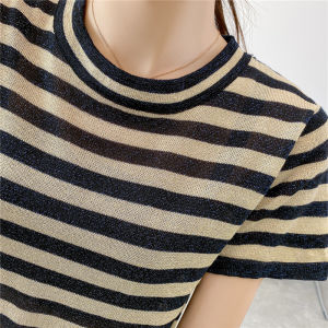 HUOLISI | Summer Lightweight Icy Silk Shimmer Stripes Slim Fit T-shirt