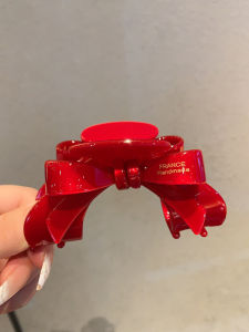 South Korea New Arrival Angora Red Bow Claw Clip Female Fancy Barrettes Updo Large Head Clip Tide