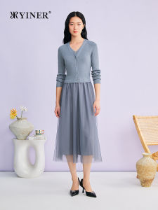 New V-Neck Knit Mesh Dress