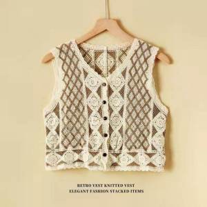 เสื้อกั๊กผ้าถักผู้หญิงแบบใหม่ต้นฤดูใบไม้ผลิปี2022เสื้อคาร์ดิแกนแนวอาร์ตๆวินเทจแมทช์ลุคง่ายเสื้อคลุมตัวเล็กเสื้อกั๊กตัวนอกทรงหลวมแบบสั้น