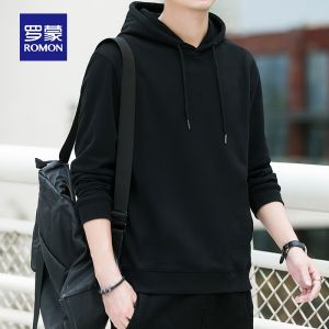 ROMON | Lomond Mens Hoodie Sweatshirt Spring Autumn New Thickened Versatile White Pure Cotton Casual Sports Jacket Trendy