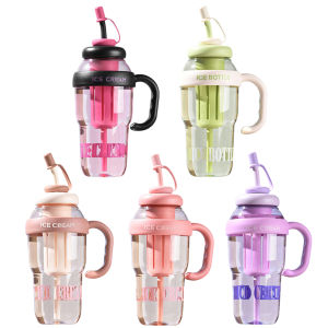 1300ml Straw Cute Water Cup with Handle Portable Drinking Bottle Tea Separation Travel Water Cup for Outdoor Activities