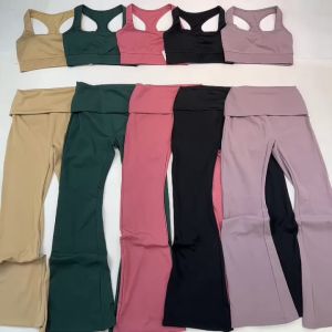 Bộ đồ tập gym yoga aerobic thể thao nữ áo bra kèm mút và quần dài ống loe chất liệu thun poly BINSPORTS BD272