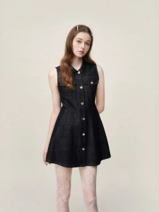 AIVEI | Vintage Retro Waist-cinching Sleeveless Denim Dress