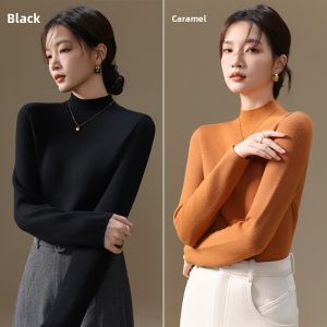 MiiOW | Thickened Fleece Knitted Catwoman Style Womens Sweater Stand Collar Warm Inner Top For Autumn And Winter Solid Color Base Shirt