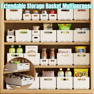(Bundle of 3 ) Extendable Storage Basket Multipurpose Kitchen Organizer Expandable Plastic Storage Boxes
