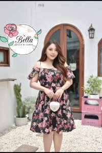 g53 เดรสลายดอกเปิดและคลุมไหล่สาวอวบ สาวท้อง ผ้าเบาสบาย