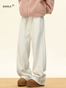 BWKA Fleece Lined Wide Leg Pants Thick Warm Straight Cut Casual Trousers for Women Men Winter Stylish Slimming Drapey Pants
