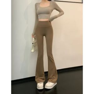 GanLai Women Short Trousers Hot Girl High Waist Stretch Horseshoe Casual Pants Womens Season Slim Fit Slimming Draped Mop Trousers Bootcut Pants