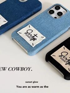 Sweet Denim Blue Fluffy iPhone 14 pro Case Protective Shell for Apple 11 13 pro Max Simple Design Best Friend Style