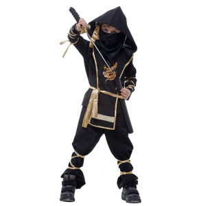 ชุดนินจาสำหรับเด็กผู้ชาย ชุดมารวมตัว วันฮาโลวีน ชุดทหารมืด ชุดการแสดง ชุดปาร์ตี้ เสื้อคลุมผู้ชาย ชุดนินจา