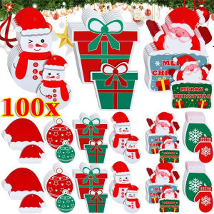 100/50pcs Christmas Plastic Candy Bags / Santa Claus Snowman Socks Gloves Gift Cookie Packaging Pouch / Christmas New Year Party Zipper Bags with Hole