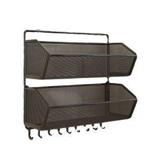Kitchen Multi-functional Wall Mounted Storage Rack Garlic Ginger Basket Drainage Shelf Spice Organizer Double Layer Rack