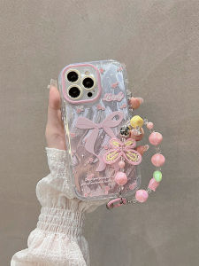 Ins Floral Butterfly Knot Phone Case for  15Pro 14Pro Max 13 12/16 Lightweight Acrylic Female Bracelet Air Wrist Cord plus