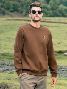 Enjeolon | Heavyweight Air Layer Mens Round Neck Hoodie with Embroidery