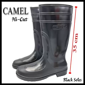 Camel Mens Hi-Cut Waterproof Rubber Rain Boots with Non-Slip Black Soles