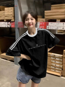 เสื้อยืดคอกลมแขนสั้นผ้าฝ้ายสีดำหลวมๆ สไตล์เกาหลีสำหรับผู้หญิงในช่วงฤดูร้อน เสื้อยืดคอกลมลายตัวอักษร INS ที่ไม่ซ้ำใคร