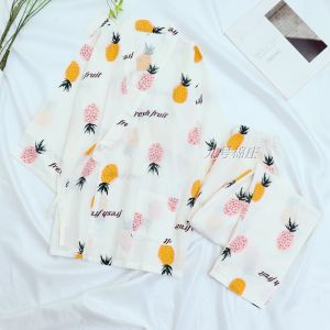 Bộ Đồ Ngủ Cotton Dài Tay Quần Dài Dễ Thương Cho Nữ Bộ Đồ Ngủ Cotton Nguyên Chất Mùa Hè Bộ Đồ Ngủ Cotton Thoải Mái Cho Nữ