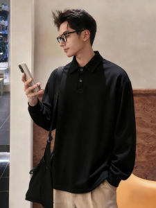 Áo Thun Polo Tay Dài Màu Đen Cho Nam Mùa Thu Đông Thường Ngày Thoáng Khí Thoải Mái Phong Cách Anh Quốc Cổ Polo