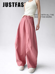Loose Wide Leg Pants Womens Autumn Comfortable Casual High Waist Cotton Nylon Blend Raspberries Pink Trousers Harmonious Style
