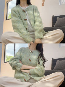 Áo Len Cardigan Dệt Kim Màu Xanh Lá Cây Cho Nữ Mùa Thu 2025 Áo Khoác Ngoài Thời Trang Đầu Thu Áo Khoác Ngoài Dài Tay Cổ Tròn