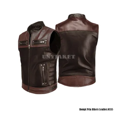 Rompi Kulit Sintetis Terbaru/Rompi Riding Motor termurah Bahan Semi Kulit Super/Rompi Semi Kulit Kombinasi Kopi Coklat Muda