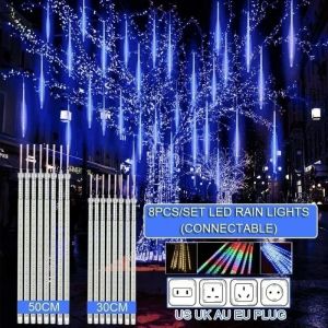 30cm/50cm EU/US/AU/UK Plug Waterproof Meteor Shower Rain 8 Tube LED String Lights For Outdoor Holiday Christmas Decoration Tree