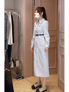 Zhang Yuan Yi Womens Petite High Waist Denim Dress Elegant Commute Straight Skirt Mid-Length Spring Autumn Season Fashion