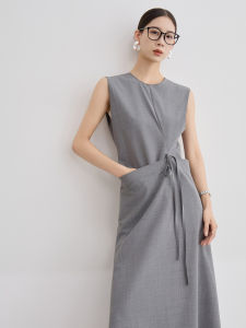 Elegant French Style Irregular Mid-length Sleeveless Dress Gray