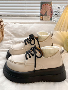 Platform Shoes Platform Leather Shoes Female 2023 New Arrival Autumn White British Style round Head Lace up All-Match Japanese Thin Shoes