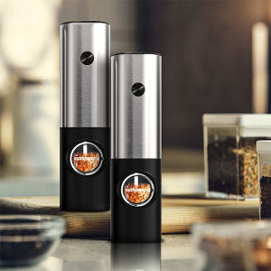 Electric Pepper and Salt Grinder Set Adjustable Coarseness Battery Powered Salt Pepper Mills with LED Light One Hand Operation