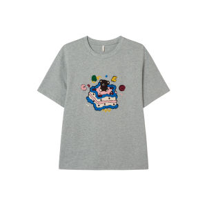 Hello Canon Original Little Bear Towel Embroidery Short Sleeve Womens T-shirt Loose Slimming Pure Cotton Summer Top