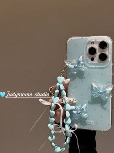 Ballet Sweetheart INS Baby Blue 3D Butterfly Soft Shell Dual Layer Girls Phone Case for Apple 16 pro 15 14 pro Max Anti-Fall