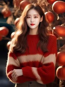 เสื้อสเวตเตอร์คอวีลายทางสีแดงคริสต์มาสสำหรับผู้หญิง ทรงหลวม นุ่ม สวมใส่สบาย แขนยาว ทรงเกาหลี ฤดูใบไม้ร่วง/ฤดูหนาว