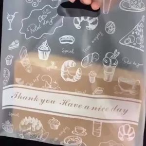 Plastic Bag with Handle for Cake Pastry Meal Box Shopping Supermarket Takeaway Food Packaging Fruit Garbage Container Bento