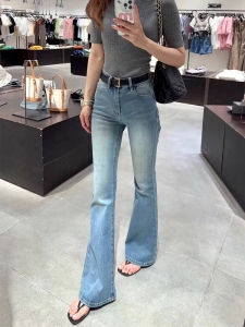High Waist Bell Bottom Straight Leg Slim Fit Jeans Womens Autumn New Style American Light Blue Long Cotton Stretch Denim