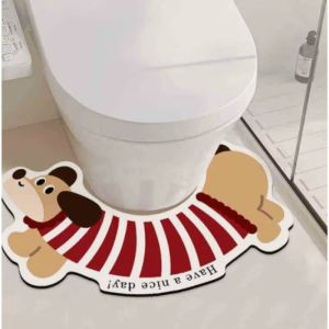 VIKAMA Striped Puppy U-Shaped Toilet Mat Quick-Drying Absorbent Bathroom Carpet Bathroom Decor for Home Use